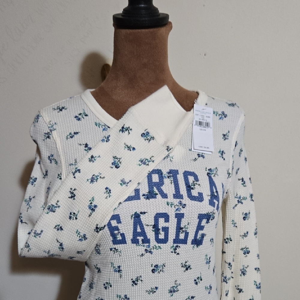 T21 NWT American Eagle Outfitters Floral Long Sleeve Waffle Thermal Top Sz XS - Picture 5 of 10